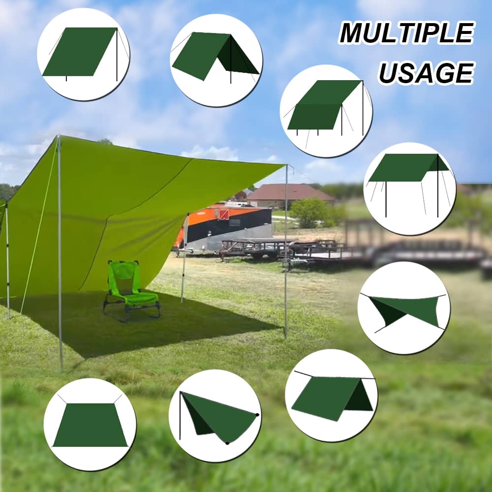 Camping Tarp | Large Size 10x15 FT Hammock Tent Tarps | 8 Stakes & 8 Guylines