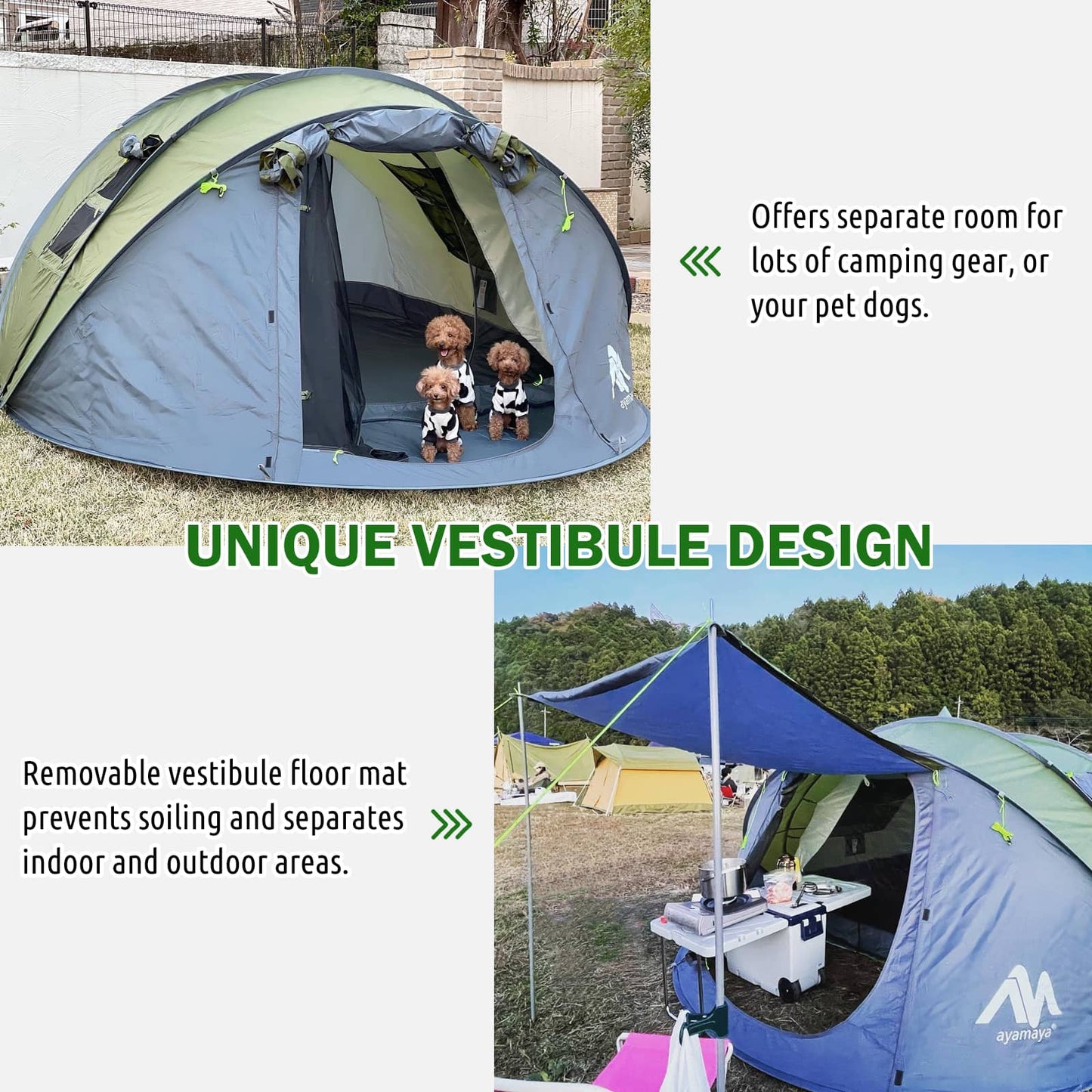 Venturi 4-6P 2 Doors Double Layered Pop Up Tents With Vestibule & Porch
