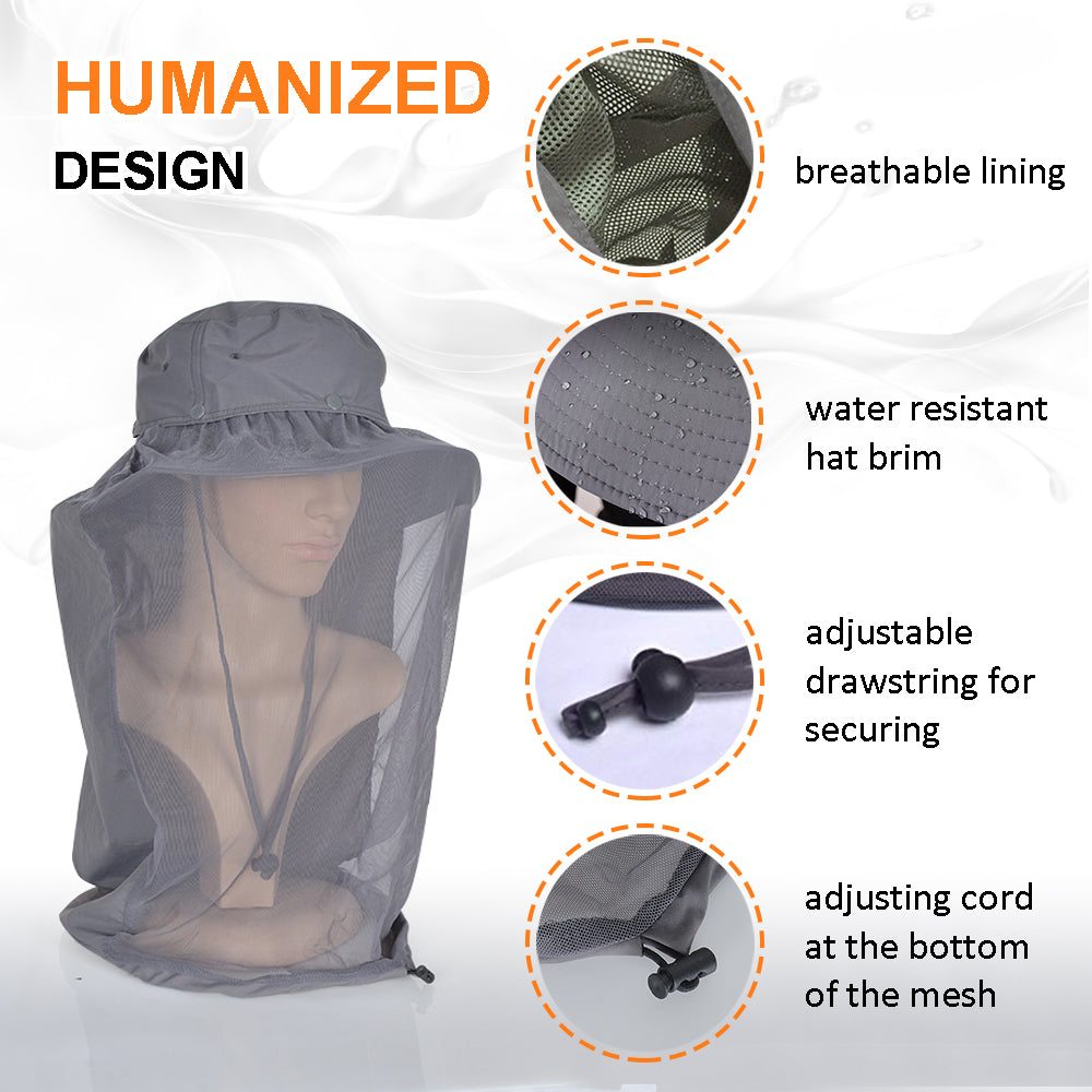 Unisex Mosquito Net Hat with Neck Face Cover