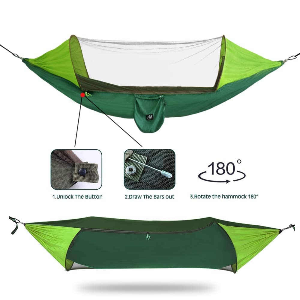 Hammock with Mosquito Net & Tree Straps for 1-2 Person | Parachute Material + Anti-Bug Mesh | 2 Usage