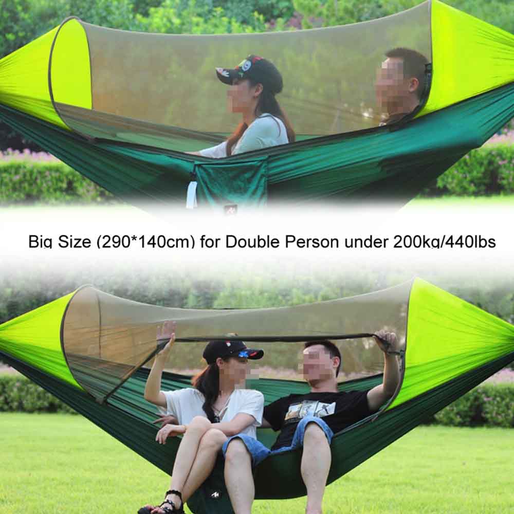 Hammock with Mosquito Net & Tree Straps for 1-2 Person | Parachute Material + Anti-Bug Mesh | 2 Usage