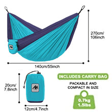 Camping Hammock | Single Portable Hammocks with Tree Straps | Lightweight Parachute Fabric | Black