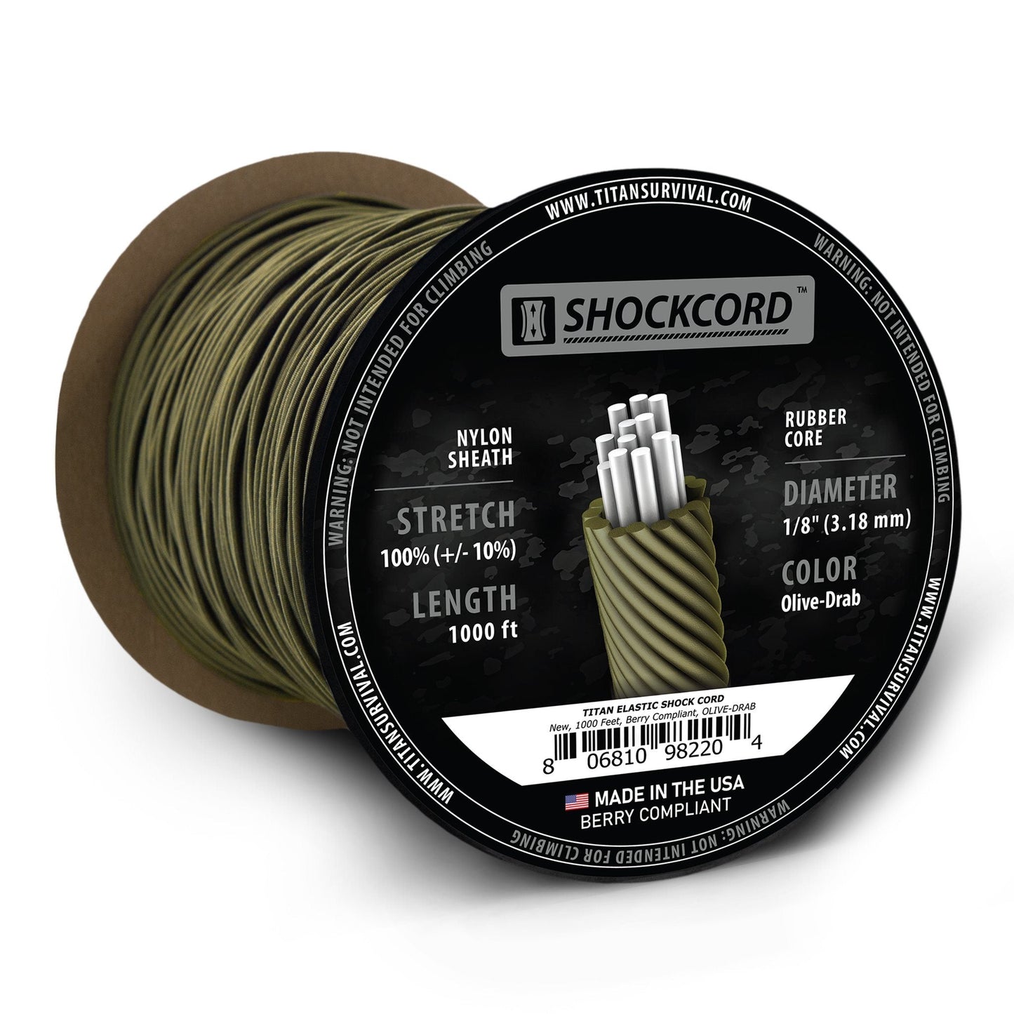 1/8" Olive-Drab Shock Cord, 1000 FT SPOOL