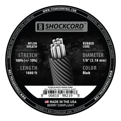 1/8" Black Shock Cord, 1000 FT SPOOL